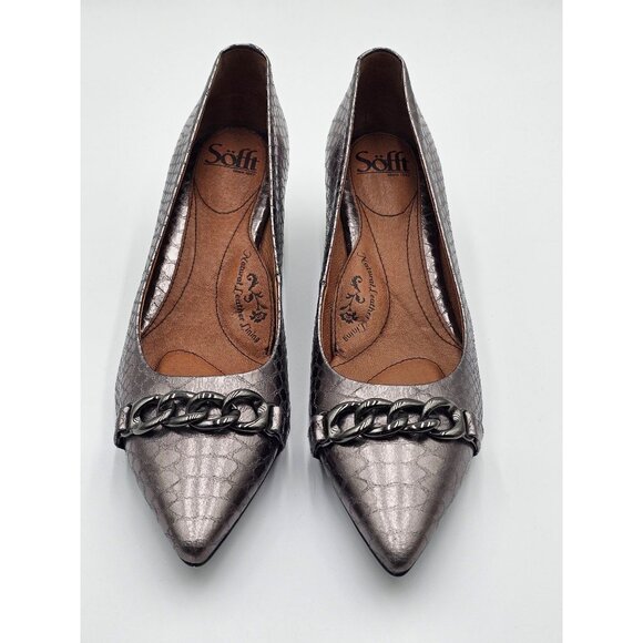 NWOB Söfft Metallic Snake-Embossed Leather Pointed-Toe Wedge Shoes Sz 9M Y2K - Picture 2 of 7